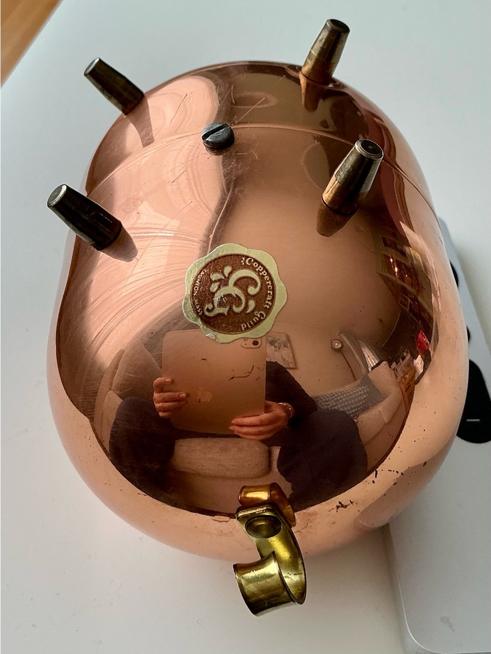 VTG Coppercraft Guild Copper Piggy Bank MCM Brass Leg Figural Coin Bank ArtDeco - Picture 6 of 9
